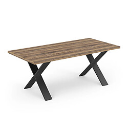 Pegane Table à manger 6 couverts couleur chêne foncé / noir - Largeur 180 x Profondeur 90 x Hauteur 74,8 cm