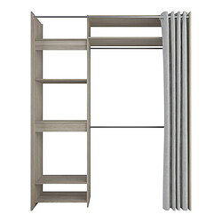 Pegane Kit dressing extensible 1 colonne 2 penderies avec rideau couleur chêne clair - Largeur 111,1 x Profondeur 50,1 x Hauteur 208,5 cm
