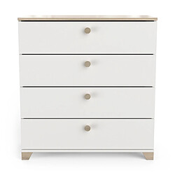 Pegane Commode meuble de rangement 4 tiroirs couleur chêne / blanc mat - Largeur 79,7 x Profondeur 41,9 x Hauteur 85,1 cm