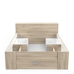 Acheter Pegane Lit adulte 140x200 cm avec rangement 3 tiroirs couleur chêne - Largeur 150,1 x Profondeur 226,9 x Hauteur 74,3 cm