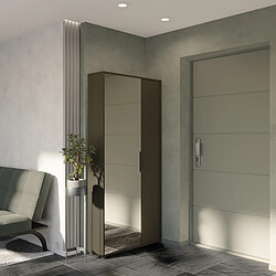 Pegane Armoire meuble à chaussures 2 portes avec un miroir couleur noir Longueur 82,8 x Profondeur 23,9 x Hauteur 178,4 cm