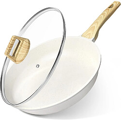 Vendos85 Poêle en céramique 26 cm blanche avec couvercle