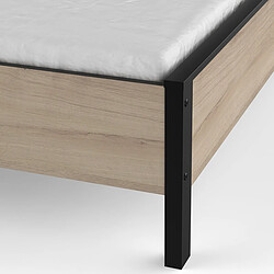 Avis Pegane Lit 2 places couchage 140x190 couleur chêne / noir - Largeur 146,3 x Profondeur 198 x Hauteur 96,6 cm