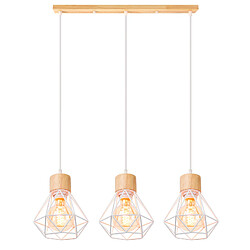 STOEX Suspension Luminaire Rétro 3 Lumières Plafonnier Moderne En Métal Et En Bois Blanc