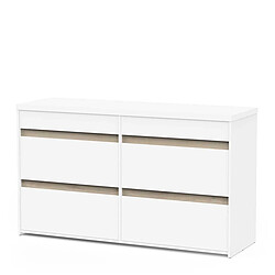 Pegane Commode meuble de rangement 6 tiroirs couleur blanc mat / chêne - Largeur 154,5 x Profondeur 50 x Hauteur 89,2 cm