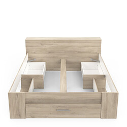 Avis Pegane Lit adulte 160x200 cm avec rangement 3 tiroirs couleur chêne - Largeur 169,1 x Profondeur 226,9 x Hauteur 74,3 cm