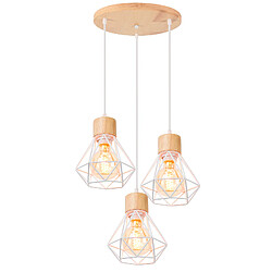 STOEX Lampe À Suspension Rétro Blanc 3 Lumières Plafonnier Moderne Métal Et En Bois