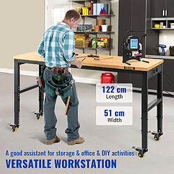 Vevor Établi garage 122x51x104cm, hauteur réglable 79-104cm, bois/acier, 4 roulettes