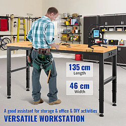 Vevor Établi garage 135x46x97cm, hauteur 72-97cm, plateau chêne/acier, réparation