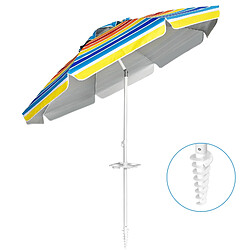 Helloshop26 Parasol de plage inclinable 2,2 m avec porte-gobelet pratique et protection solaire upf50 en polyester multicolore 20_0013000