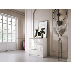 3XELIVING Commode 3 Tiroirs : Blanc Mat / Blanc Brillant, 70 x 39 x 79 cm