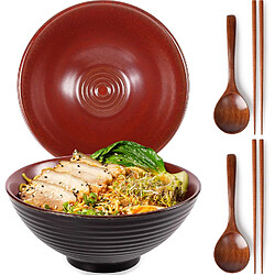 Vendos85 Bol à ramen japonais 1200 ml en céramique artisanale agate rouge