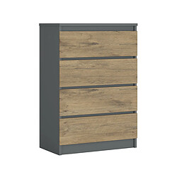 3XELIVING Commode 4 Tiroirs, Anthracite / Chêne Lancelot, 70 x 39 x 101 cm