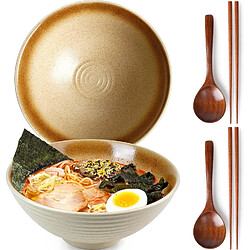 Vendos85 Bol à ramen japonais 1200 ml en céramique artisanale or blé
