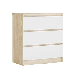 3XELIVING Commode 3 Tiroirs : Chêne Sonoma / Blanc, 70 x 39 x 79 cm