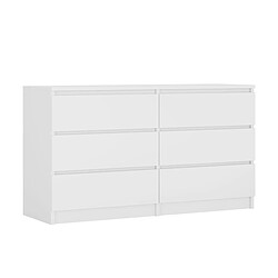 3XELIVING Commode 6 Tiroirs : Blanc Mat, 138 x 39 x 79 cm