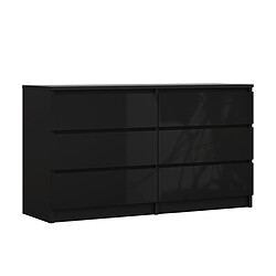 3XELIVING Commode 6 Tiroirs : Noir Mat / Noir Brillant, 138 x 39 x 79 cm