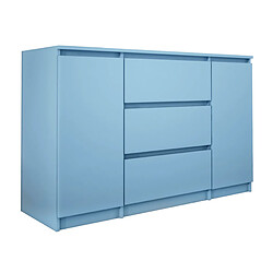 3XELIVING Commode 2 portes 3 tiroirs, 120 x 78 x 39 cm, couleur: bleu