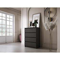 3XELIVING Commode 4 Tiroirs, Noir Mat, 70 x 39 x 101 cm
