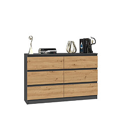 3XELIVING Commode : 6 Tiroirs, Anthracite/artisan, 30 X 75 X 120 Cm