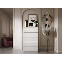 Avis 3XELIVING Commode 5 Tiroirs : Blanc Mat, 70 x 39 x 125 cm