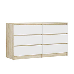 3XELIVING Commode 6 Tiroirs : Chêne Sonoma / Blanc Mat, 138 x 39 x 79 cm