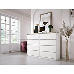 3XELIVING Commode 8 tiroirs : Blanc Mat / Chêne Sonoma Top, 138 x 39 x 101 cm