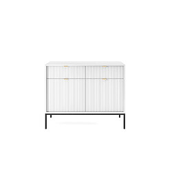 3XELIVING Commode : 2 Tiroirs, 2 Portes, Blanc, Noir, 104 x 83 x 39 cm, poignées dorées