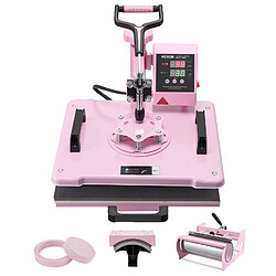 Vevor Presse a Chaud 5-en-1 Plateau 30x38 cm, Machine de Sublimation Textile avec Presse a Tasses de 89 cL, Pivotant a 360°, Controle Numerique Precis, DIY T-shirts/Chapeaux/Tasses/Assiettes, Rose