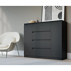 3XELIVING Commode : Noir Mat, 140 x 39 x 101 cm, 2 portes, 4 tiroirs