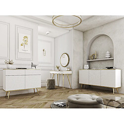 Avis 3XELIVING Buffet blanc glamour avec pieds dorés, 107 x 39 x 85 cm