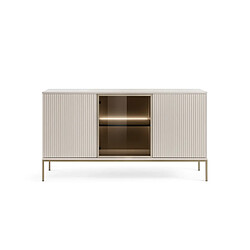 3XELIVING Commode large moderne avec portes et façade cannelée 154x83x39 cm, Cachemire / Or