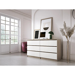 3XELIVING Commode 6 Tiroirs : Chêne Sonoma / Blanc Mat, 138 x 39 x 79 cm