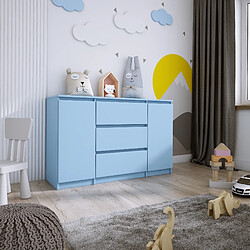 3XELIVING Commode 2 portes 3 tiroirs, 120 x 78 x 39 cm, couleur: bleu