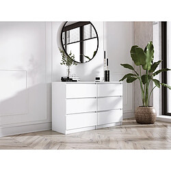3XELIVING Commode 6 Tiroirs : Blanc Mat, 120 x 39 x 79 cm