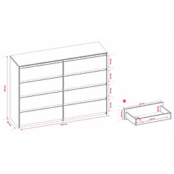 3XELIVING Commode : 8 tiroirs, cachemire, 139 x 102 x 39 cm pas cher