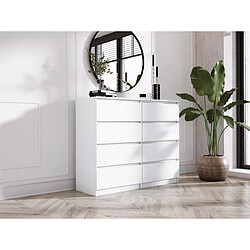 3XELIVING Commode 8 tiroirs : Blanc Mat, 120 x 39 x 101 cm