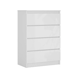 3XELIVING Commode 4 Tiroirs, Blanc Mat / Blanc Brillant, 70 x 39 x 101 cm