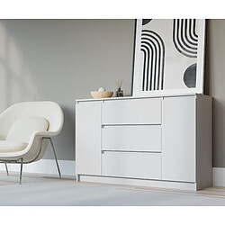 3XELIVING Commode : Blanc Mat, 120 x 39 x 78 cm, 2 portes, 3 tiroirs