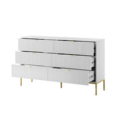 Avis 3XELIVING Commode : 6 Tiroirs, Blanc, Pieds Dorés, 154 x 39 x 83 cm, poignées dorées