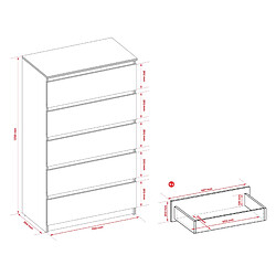 Acheter 3XELIVING Commode 5 Tiroirs : Blanc Mat, 70 x 39 x 125 cm