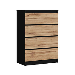 3XELIVING Commode 4 tiroirs, Noir Mat / Chêne Wotan, 70 x 39 x 101 cm