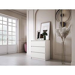 3XELIVING Commode 3 Tiroirs : Blanc Mat, 70 x 39 x 79 cm
