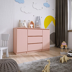 3XELIVING Commode 2 portes 3 tiroirs, 120 x 78 x 39 cm, couleur: rose