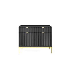 3XELIVING Commode : 2 Tiroirs, 2 Portes, Noir, or, 104 x 83 x 39 cm, poignées dorées