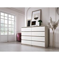 3XELIVING Commode 8 Tiroirs, Sonoma Chêne / Blanc Mat, 138 x 39 x 101 cm