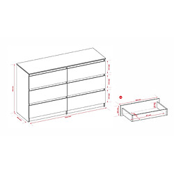 Acheter 3XELIVING Commode 6 Tiroirs : Noir Mat, 120 x 39 x 79 cm