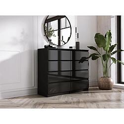 3XELIVING Commode 8 Tiroirs, Noir Mat / Noir Brillant, 138 x 39 x 101 cm