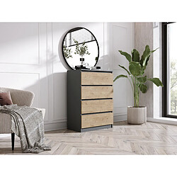 3XELIVING Commode 4 Tiroirs, Anthracite / Chêne Lancelot, 70 x 39 x 101 cm