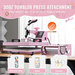 Avis Vevor Presse a Chaud 8-en-1 Plaque 38x38 cm, Machine de Sublimation Textile avec Presse a Tasses de 18-89 cL, Pivotant a 360°, Controle Numerique Precis, DIY T-shirts/Chapeaux/Tasses/Assiettes, Rose